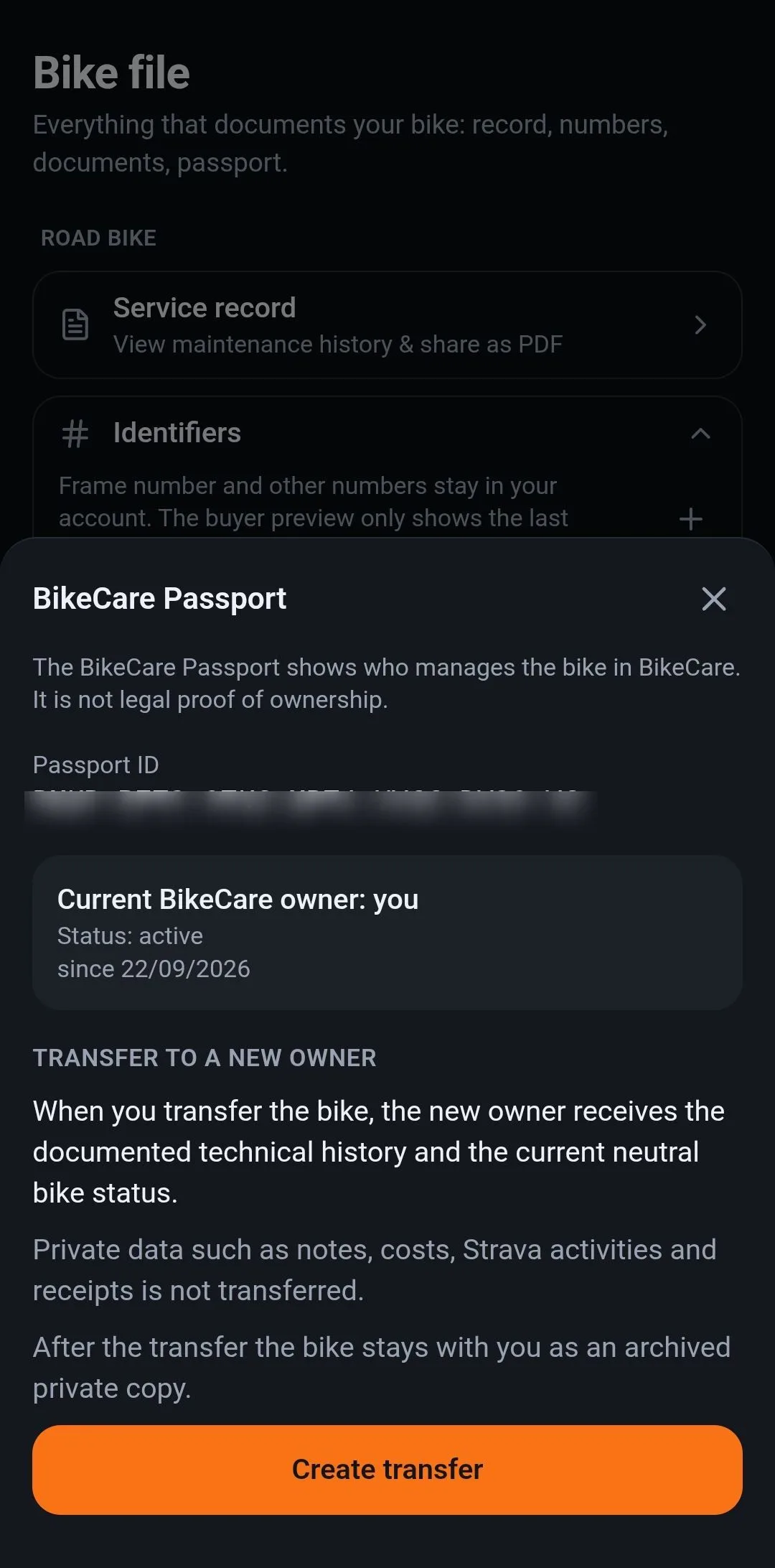 The BikeCare pass: transfer to the next owner, private data stays behind